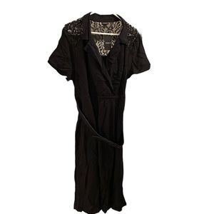 Torrid Size 1 Full Length Black Dress with Belt and Lace Shoulders and Back